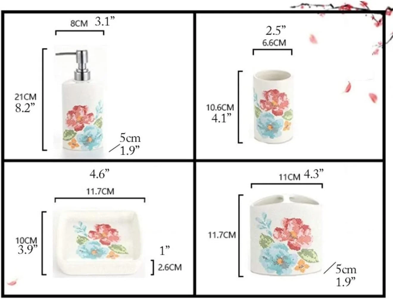 ست لوازم جانبی حمام، شامل جا مایع دستشویی، ست 5 تکه سرامیکی با جا مسواکی، جا مایع لوسیون و لوازم جانبی حمام