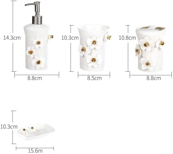 ست لوازم جانبی حمام، ست لوازم جانبی دستشویی، جا مایع دستشویی، ست لوازم جانبی دستشویی سفید سرامیکی دست ساز 5 تکه، جا مسواکی، جا صابونی، لوازم جانبی حمام