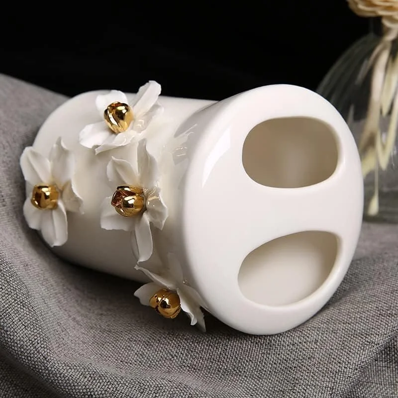 ست لوازم جانبی حمام، ست لوازم جانبی دستشویی، جا مایع دستشویی، ست لوازم جانبی دستشویی سفید سرامیکی دست ساز 5 تکه، جا مسواکی، جا صابونی، لوازم جانبی حمام