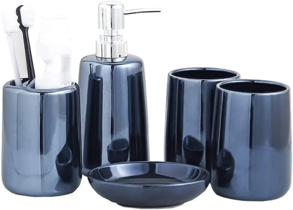 ست لوازم جانبی حمام، ست 5 تکه لوازم جانبی حمام، شامل جا مایع صابون، جا لوسیون، جا صابونی و جا مسواکی