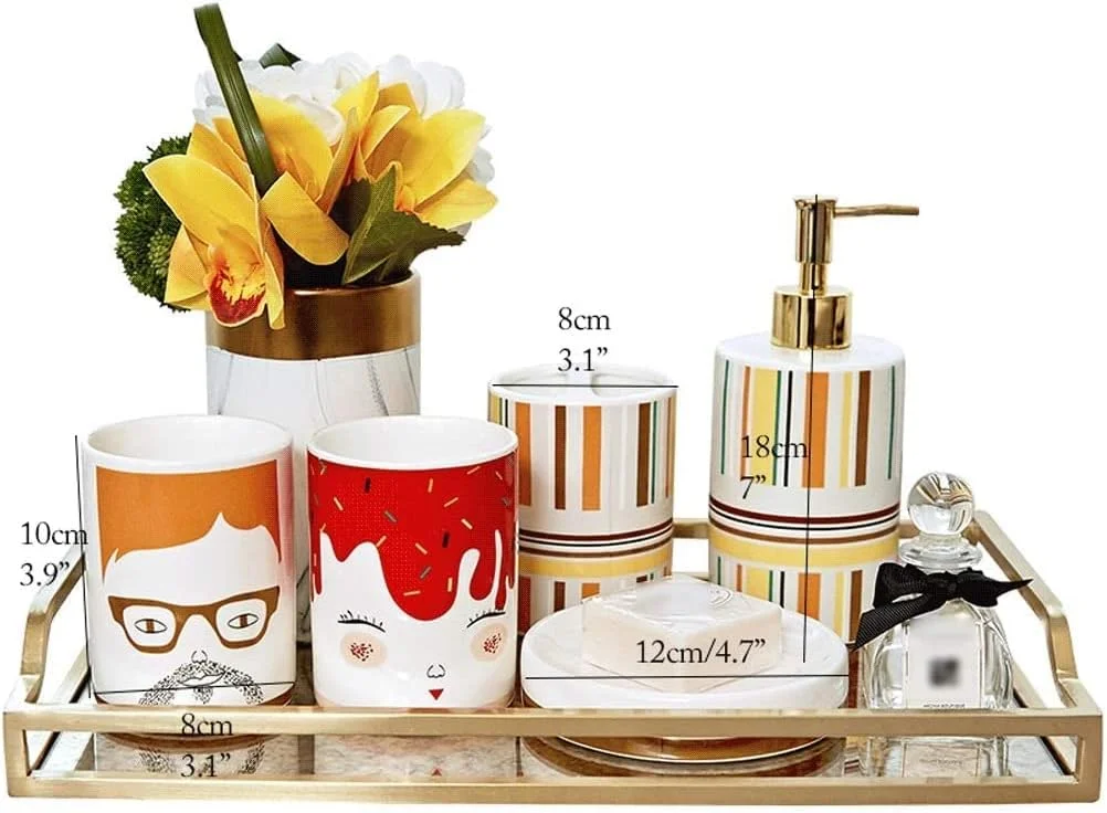 ست لوازم جانبی حمام، ست لوازم جانبی سرامیکی حمام، 5 تکه شامل جا مایع صابون، جا مسواکی، بطری پمپ لوسیون
