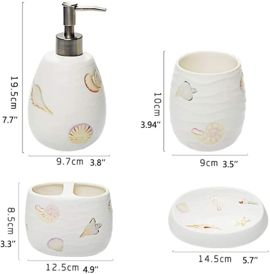 ست لوازم جانبی حمام، سری دریایی، 5 تکه، شامل جا مایع صابون، جا مسواکی، جا صابونی و لیوان ست لوازم جانبی حمام، سری دریایی، 5 تکه، شامل جا مایع صابون، جا مسواکی، جا صابونی و لیوان