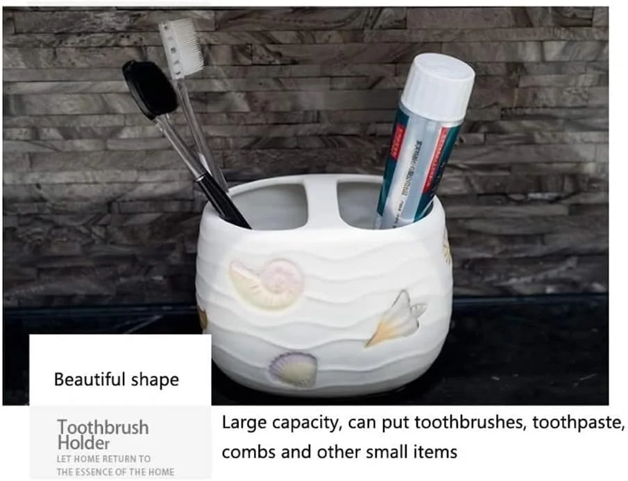 ست لوازم جانبی حمام، سری دریایی، 5 تکه، شامل جا مایع صابون، جا مسواکی، جا صابونی و لیوان ست لوازم جانبی حمام، سری دریایی، 5 تکه، شامل جا مایع صابون، جا مسواکی، جا صابونی و لیوان