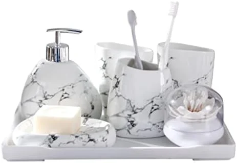 ست لوازم جانبی حمام، مجموعه لوازم جانبی حمام، مجموعه لوازم حمام 5 تکه یا 7 تکه، مجموعه حمام، مجموعه سرامیکی طرح دار، هدیه، ست لوازم جانبی حمام