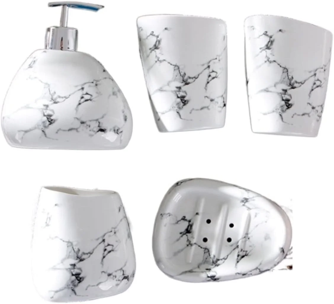 ست لوازم جانبی حمام، مجموعه لوازم جانبی حمام، مجموعه لوازم حمام 5 تکه یا 7 تکه، مجموعه حمام، مجموعه سرامیکی طرح دار، هدیه، لوازم جانبی حمام