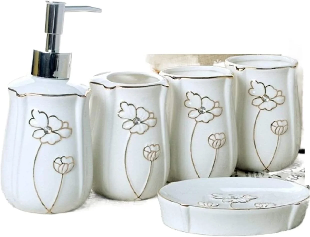 ست لوازم جانبی حمام، ست لوازم حمام به سبک اروپایی، 5 تکه سرامیکی، لوازم حمام، ست لوازم جانبی حمام لوکس و شیک