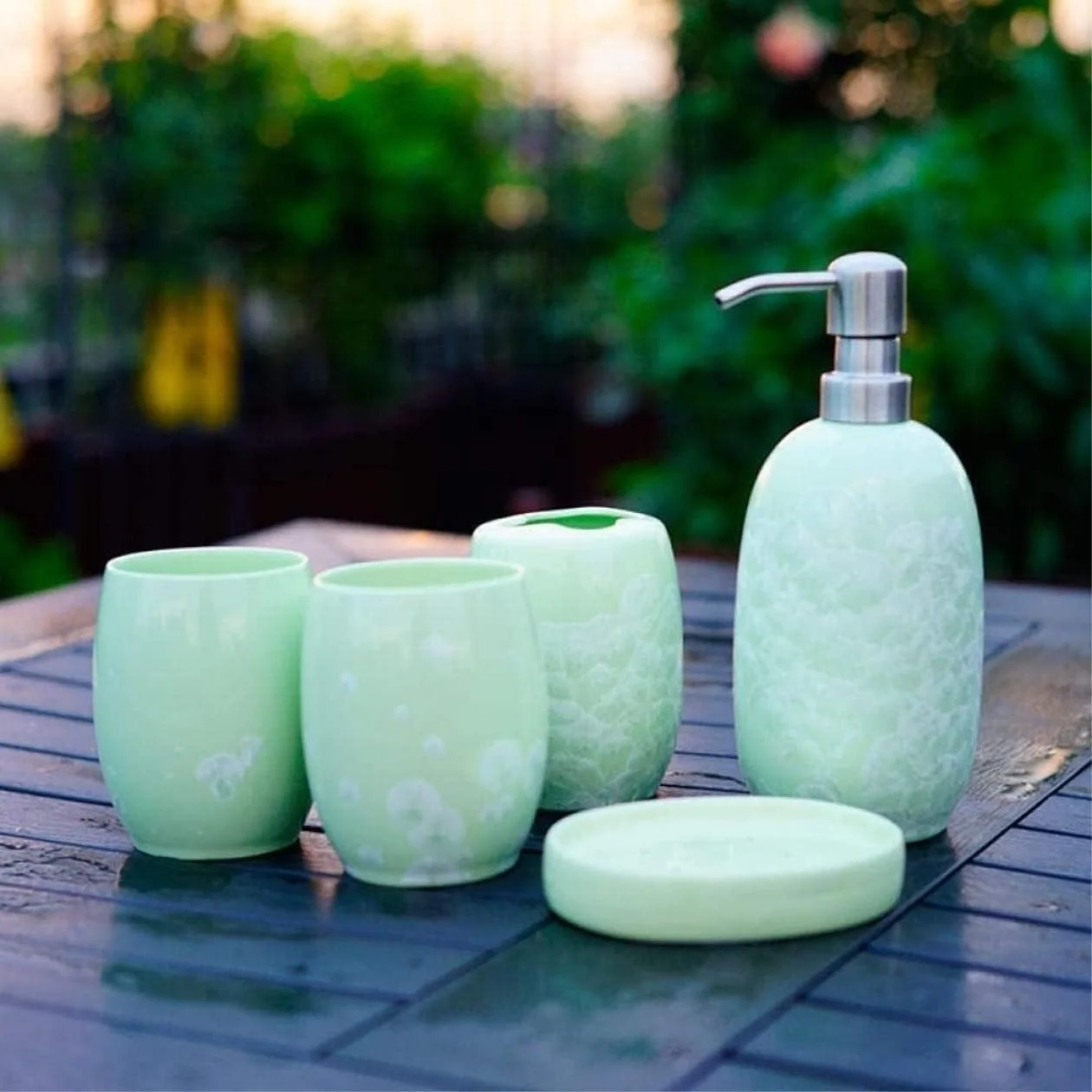 ست لوازم جانبی حمام، ست لوازم جانبی سرامیکی ساده پنج تکه، چینی یخی یشمی، ست 5 تکه حمام، ست لوازم جانبی حمام رنگ ثابت