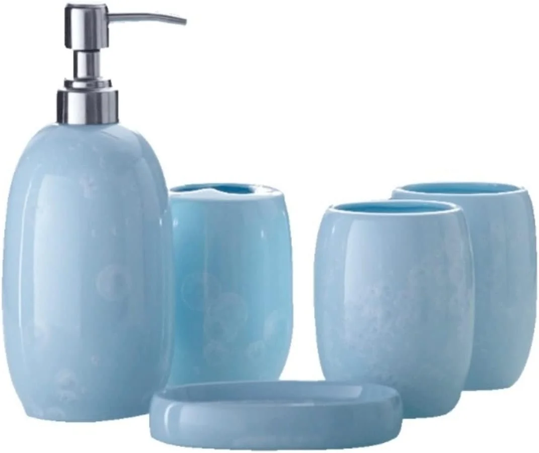 ست لوازم جانبی حمام، ست لوازم جانبی سرامیکی ساده پنج تکه، چینی یخی یشمی، ست 5 تکه حمام، ست لوازم جانبی حمام رنگ ثابت