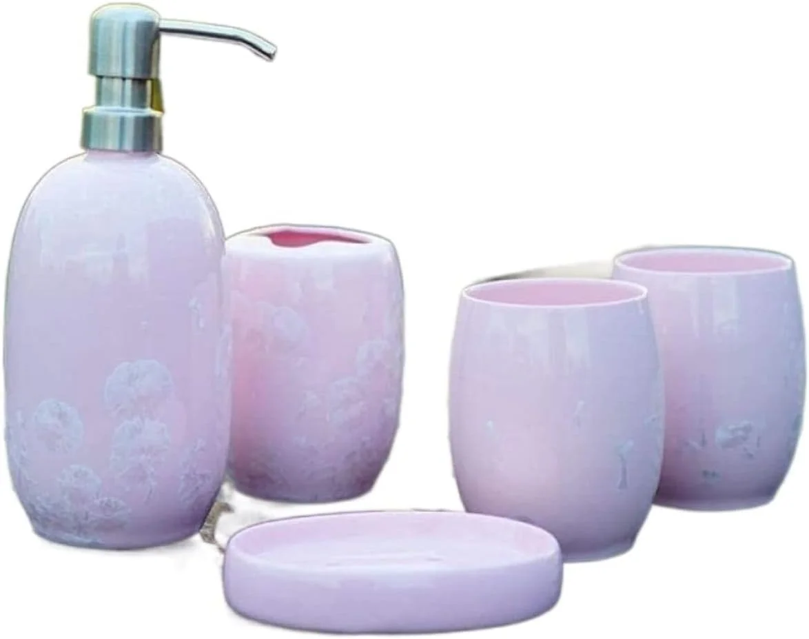 ست لوازم جانبی حمام، ست لوازم جانبی سرامیکی ساده پنج تکه، چینی یخی یشمی، ست 5 تکه حمام، ست لوازم جانبی حمام رنگ ثابت