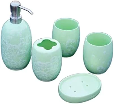 ست لوازم جانبی حمام، ست لوازم جانبی سرامیکی ساده پنج تکه، фарфор یخی یشمی، ست پنج تایی حمام، ست لوازم جانبی حمام رنگ ثابت