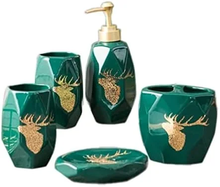 ست لوازم جانبی حمام، ست لوازم حمام سرامیکی پنج تکه، جا مسواکی حمام هتلی، ست لوازم بهداشتی ساده و خلاقانه حمام