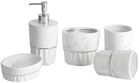 ست لوازم جانبی حمام، ست لوازم جانبی حمام 5 تکه سرامیکی طرح سنگ مرمر، کیت های حمام، لوازم خانگی ساده و شیک برای هتل و منزل