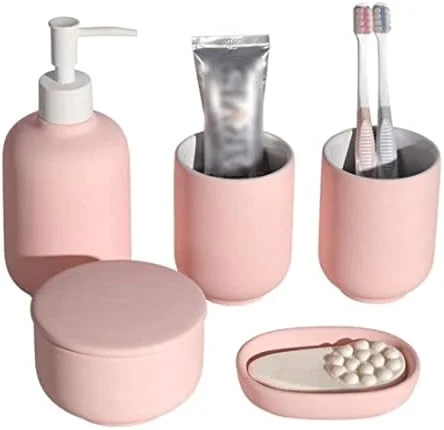ست لوازم جانبی حمام، ست لوازم جانبی حمام 5 تکه سرامیکی با رنگ لاستیکی با حس خوب. شامل جا مایع صابون و لوسیون
