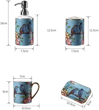 ست لوازم جانبی حمام، ست لوازم جانبی حمام آبی رویایی پنج تکه سرامیکی به سبک اروپایی شامل لیوان دهانشویه، جا مسواکی و لوازم جانبی حمام ست لوازم جانبی حمام، ست لوازم جانبی حمام آبی رویایی پنج تکه سرامیکی به سبک اروپایی شامل لیوان دهانشویه، جا مسواکی و لوازم جانبی حمام