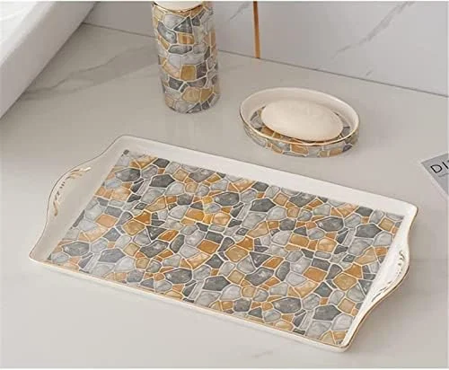 ست لوازم جانبی حمام، ست لوازم حمام لوکس، فنجان دهان شویه، جا مسواکی، ست پنج تکه سرامیکی لوازم حمام به سبک نوردیک