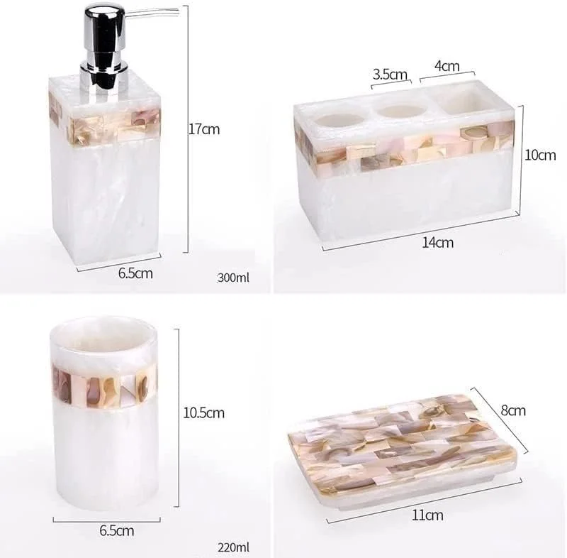 ست لوازم جانبی حمام، ست لوازم حمام، رزین به سبک نوردیک، ساده، لوازم شستشوی خانگی، ست پنج تکه، ست دکور حمام، لوازم جانبی حمام