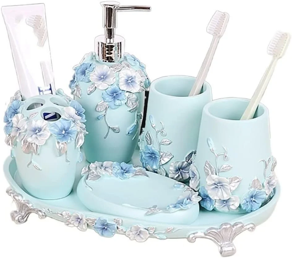 ست لوازم جانبی حمام، ست لوازم حمام، ست لوازم جانبی حمام رزینی، جا مسواکی، جای صابون، مایع ریز صابون، ست لوازم جانبی حمام