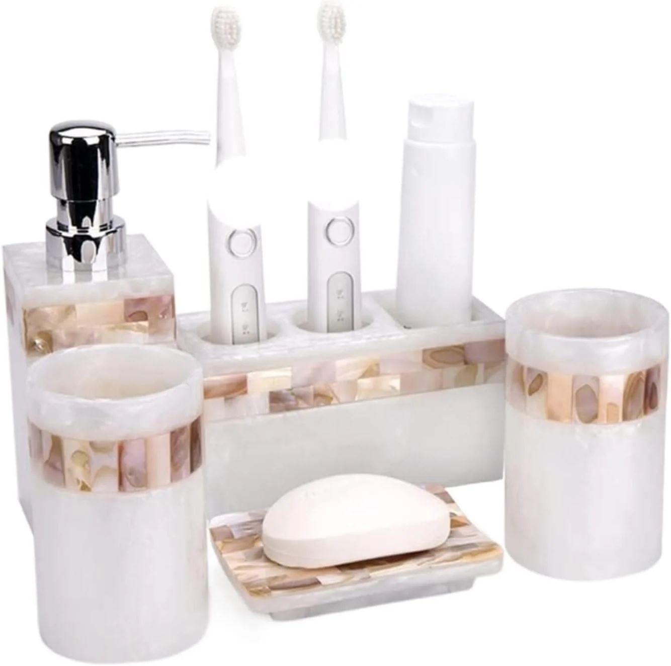 ست لوازم جانبی حمام، ست لوازم جانبی حمام به سبک نوردیک، رزین ساده، لوازم شستشوی خانگی، ست پنج تکه، ست دکور حمام، لوازم جانبی حمام