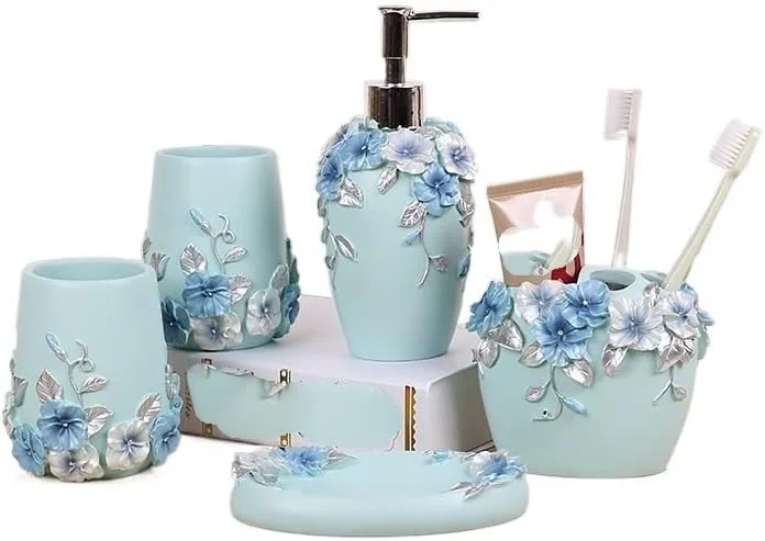 ست لوازم جانبی حمام، ست لوازم حمام، ست لوازم جانبی حمام رزینی، جا مسواکی، جا صابونی، مایع ریز صابون، ست لوازم جانبی حمام