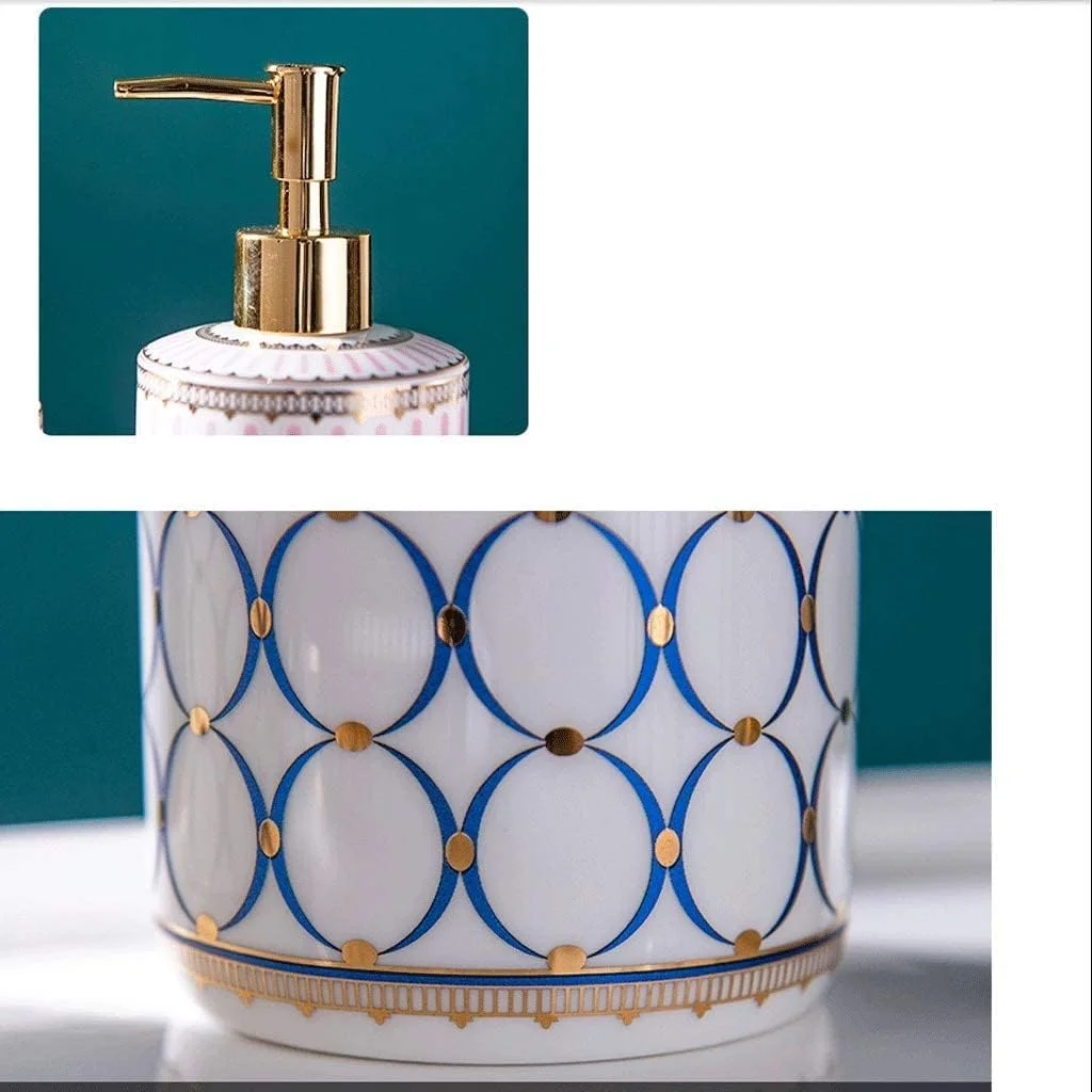 ست لوازم جانبی حمام، ست لوازم حمام، ست حمام 5 تکه، ست سینک حمام شامل سینی، جا مسواکی، لیوان، جا صابونی، مایع ریز صابون، ست لوازم جانبی حمام