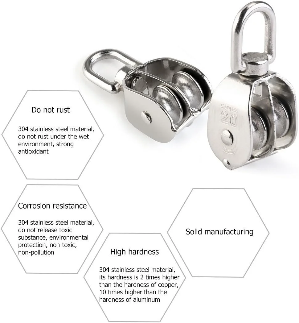 بلوک قرقره دوبل 2 عددی استیل ضد زنگ 304 با چرخش دوبل