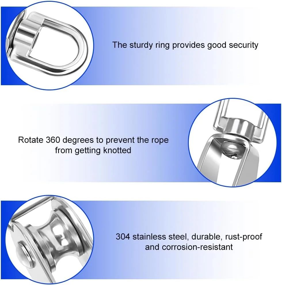 قرقره های 32 میلی متری GmeDhc برای طناب، 2 عدد قرقره با 2 عدد قلاب کارابین، قرقره استیل ضد زنگ - ظرفیت بار 250 کیلوگرم، برای بند رخت، سیستم قرقره، ماشین آلات صنعتی، کرکره های غلتکی