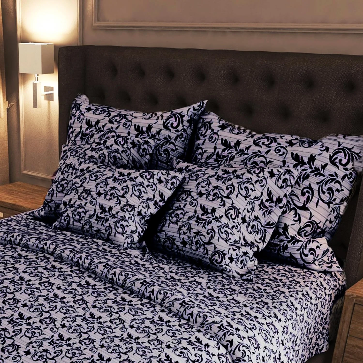 ست ملحفه ۶ تکه پلی کتان آملی سایز کوئین (۱۶۰x۲۰۰+۳۵) سانتی متر شامل ۱ ملحفه کش‌دار، ۱ روکش لحاف و ۲ روبالشی استاندارد و ۲ روبالشی آکسفورد، پارچه نرم، قابل تنفس و بادوام برای استفاده خانگی