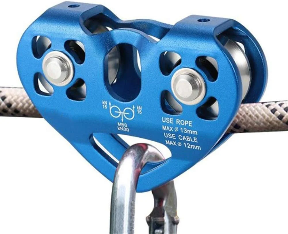قرقره ترولی کابل 30KN/6700Lbs با 2 بلبرینگ - سیم بکسل آلومینیومی - ایده آل برای کوهنوردی، صخره نوردی، کار در ارتفاع، نجات - مناسب برای طناب 13 میلی متری