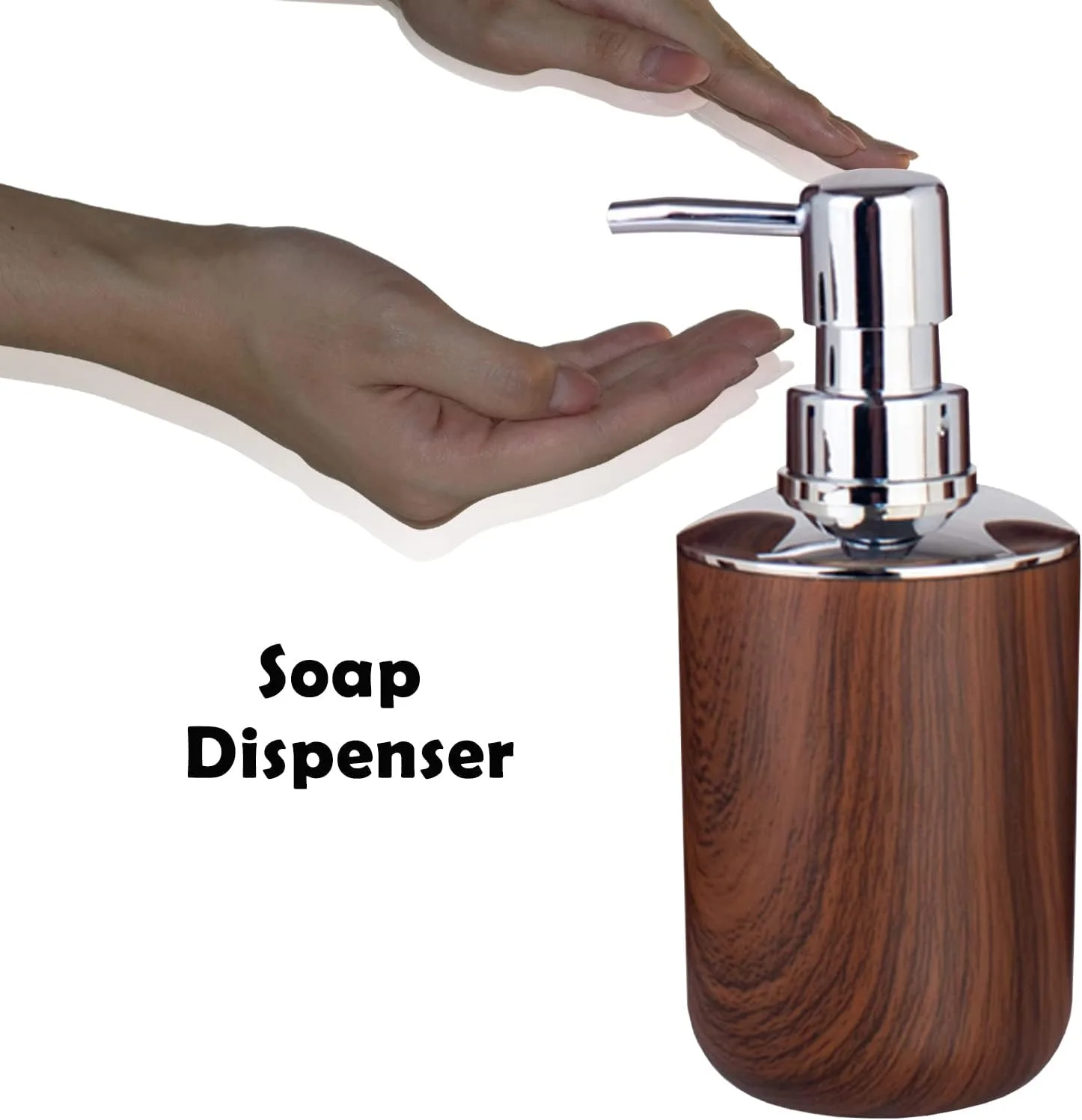 ست لوازم جانبی حمام 6 تکه پلاستیکی شامل جای مایع دستشویی، جا مسواکی، لیوان، جا صابونی، سطل زباله، برس توالت، ست لوازم جانبی تزئینی برای روی میز حمام (قهوه ای)