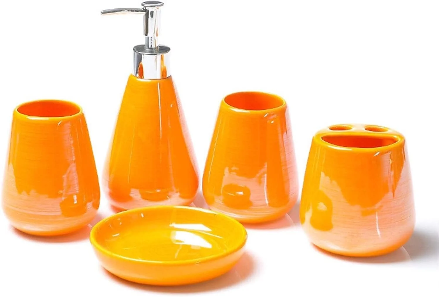 ست لوازم جانبی حمام منزل، ست پنج تکه سرامیکی، لوازم جانبی کیت حمام، هدیه عروسی، جا مسواکی، جا مایع صابون، سینی پلاستیکی مناسب برای حمام هتل