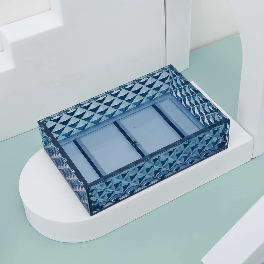 ست لوازم جانبی حمام آبی (4 تکه)، کیت لوازم جانبی پلاستیکی چند منظوره برای روی میز، جا مسواکی، لیوان مسواک، شامل جا مایع صابون، جا صابونی برای هدیه خانه نویی (آبی) (آبی-01)