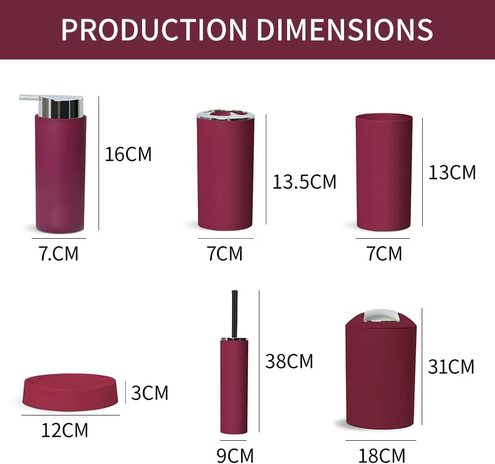 ست لوازم جانبی حمام 6 تکه شامل جا مایع صابون، جا مسواکی، لیوان، جا صابونی برای پیشخوان تزئینی و هدیه خانه نویی (زرشکی)