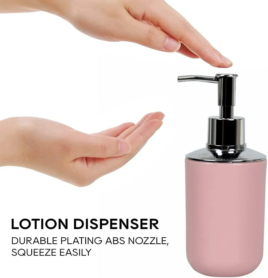 ست لوازم جانبی حمام 6 تکه شامل جا مایع صابون، جا مسواکی، لیوان، جا صابونی برای پیشخوان تزئینی و هدیه خانه نویی (صورتی)