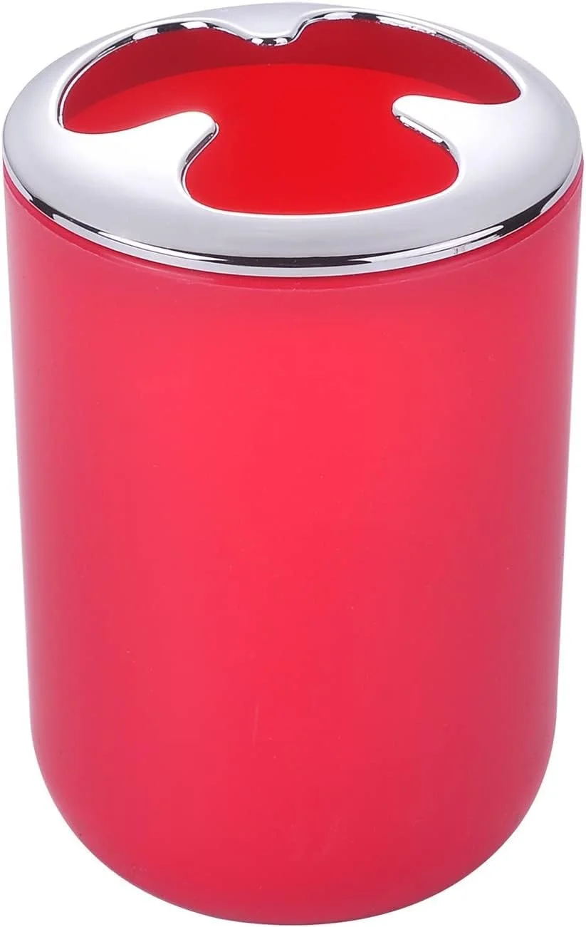 ست لوازم جانبی حمام LaMode، مجموعه 6 تکه شامل جا مایع صابون، جا مسواکی، لیوان، جا صابونی برای دکوراسیون روی میز و هدیه خانه نویی، قرمز