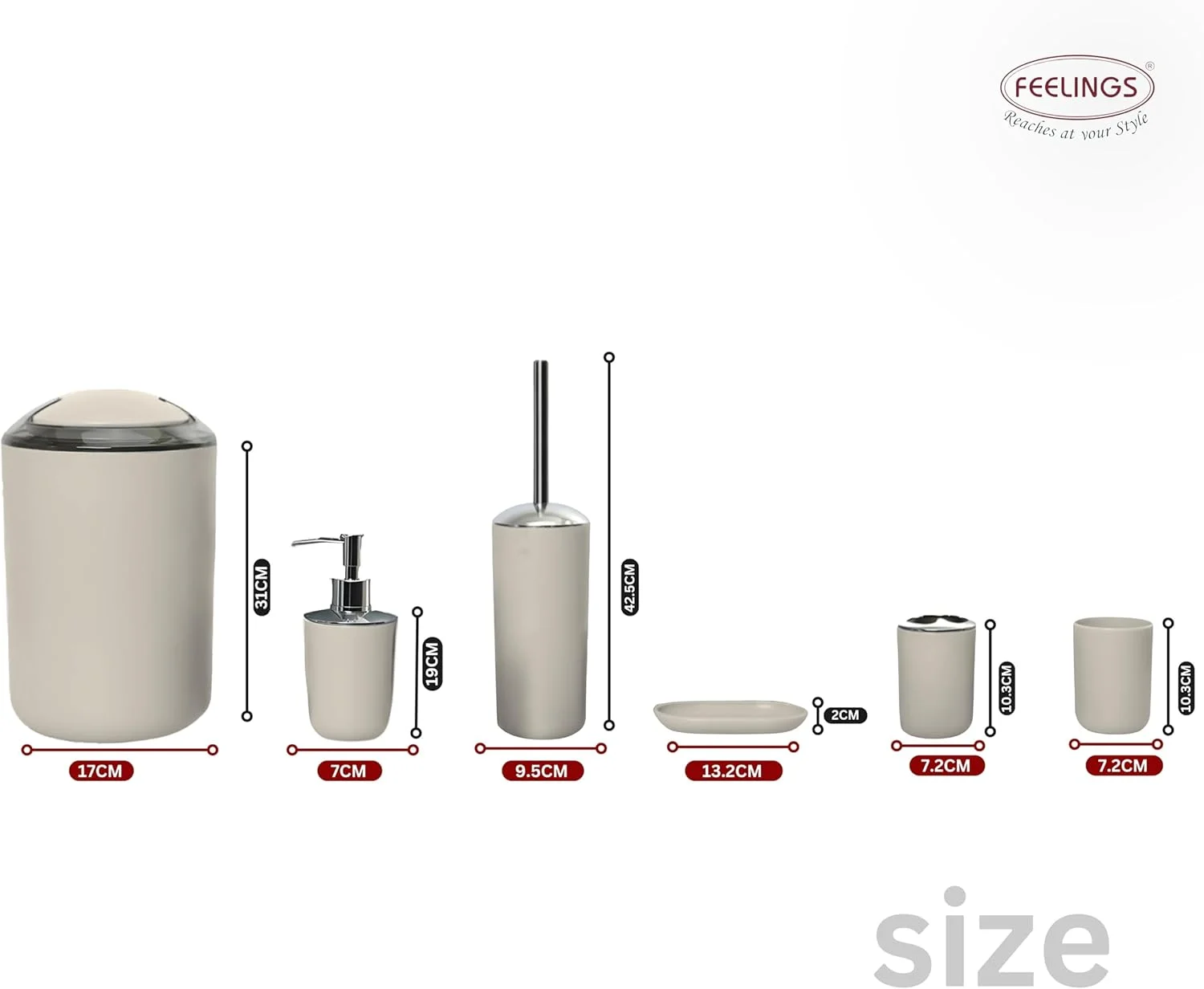 ست لوازم جانبی حمام شامل جا مایع صابون، جا مسواکی، لیوان مسواک، جا صابونی برای دکوراسیون میز و هدیه خانه نویی، بزرگ (بژ)