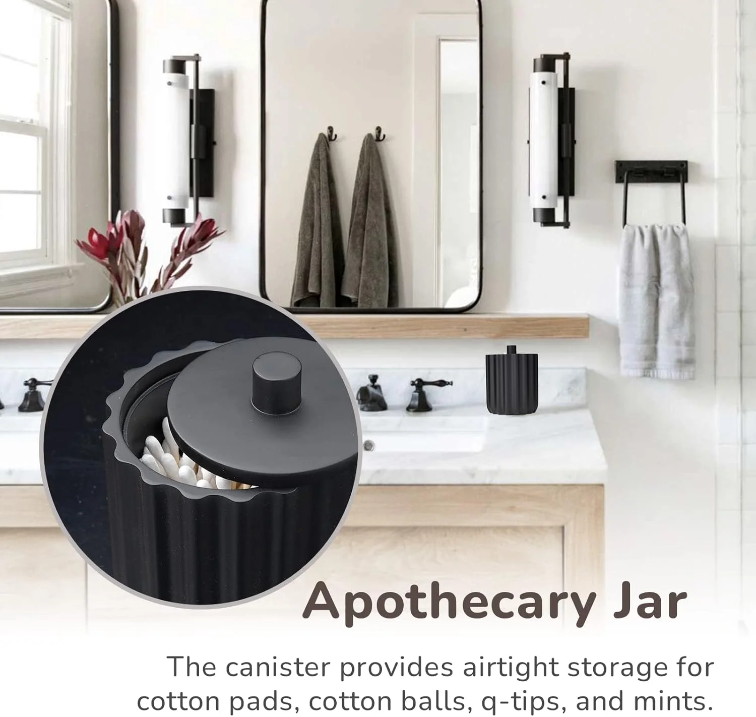 ست لوازم جانبی حمام سولامور 4 تکه، لوازم جانبی حمام ضخیم شده، جا مایع لوسیون، جا گوش پاک کن، جا مسواکی، لیوان، سازمان دهنده روشویی، ست حمام مشکی مات