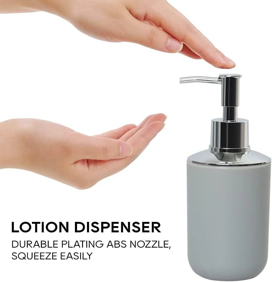 ست لوازم جانبی حمام شامل جا مایع صابون، جا مسواکی، لیوان، جا صابونی برای پیشخوان تزئینی و هدیه خانه نویی (خاکستری)