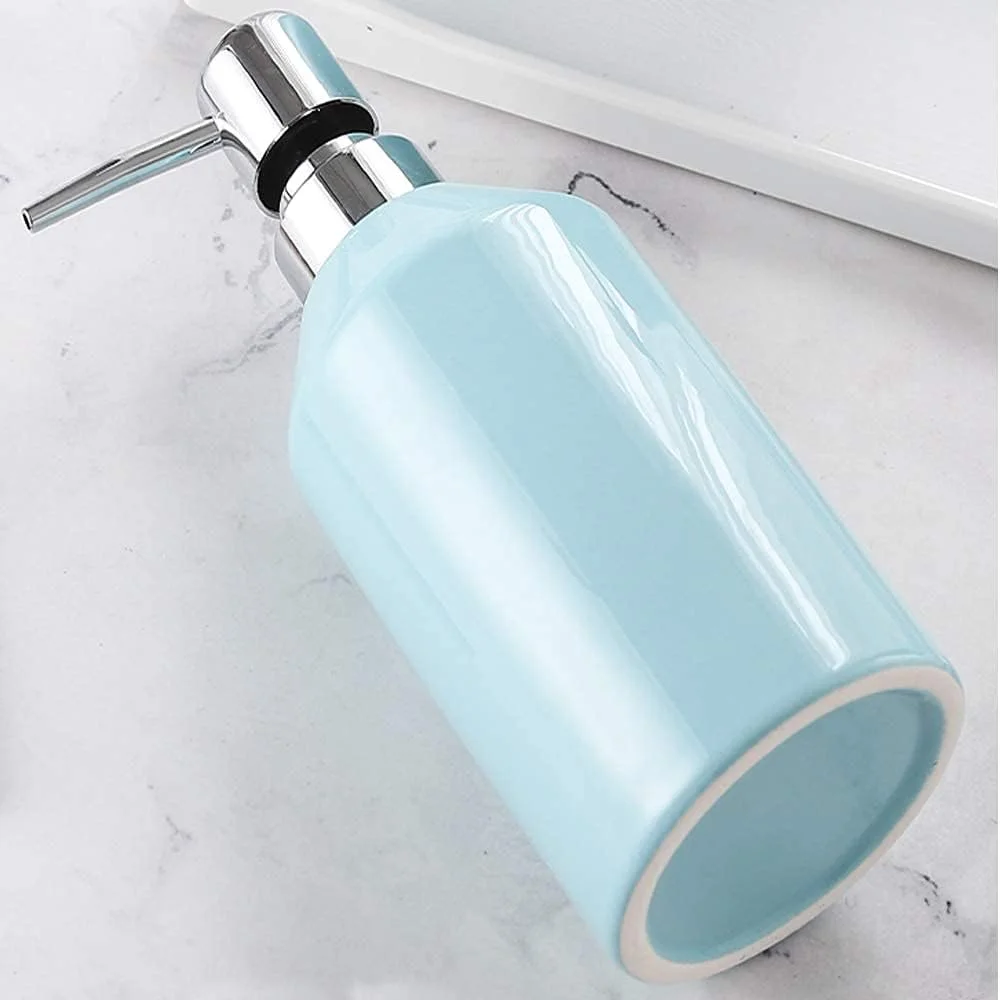 ست لوازم جانبی حمام سرامیکی 5 تکه آبی، شامل جا مایع لوسیون، لیوان، جا صابونی و جا مسواکی