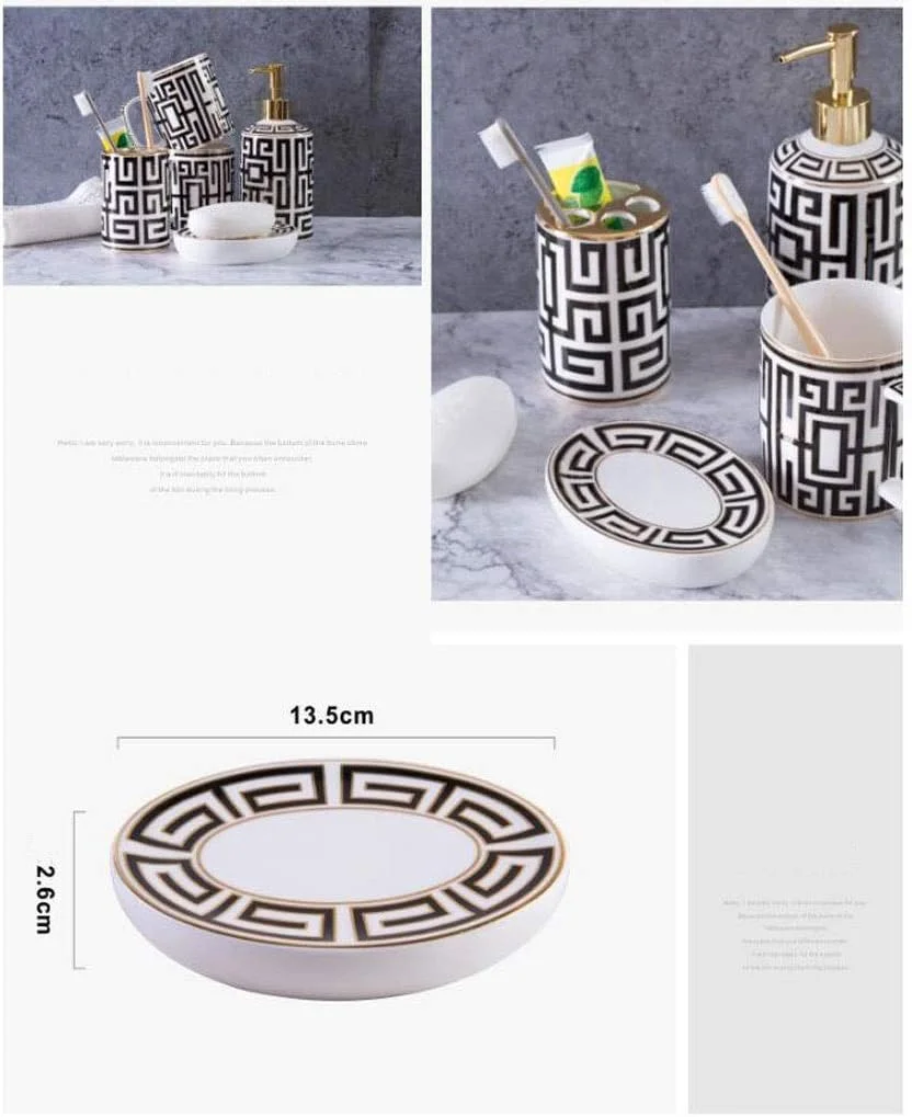 ست لوازم جانبی سرامیکی 5 تکه برای حمام شامل جای مایع دستشویی، لیوان دهانشویه، جا صابونی، جا مسواکی، ست هدیه لوازم بهداشتی حمام (رنگ: B، سایز: 5 تکه)
