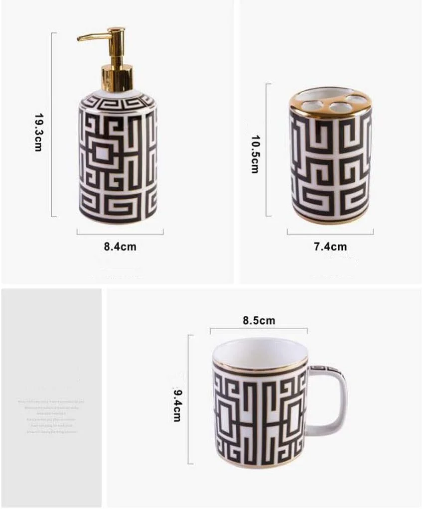 ست لوازم جانبی سرامیکی 5 تکه برای حمام شامل جای مایع دستشویی، لیوان دهانشویه، جا صابونی، جا مسواکی، ست هدیه لوازم بهداشتی حمام (رنگ: B، سایز: 5 تکه)