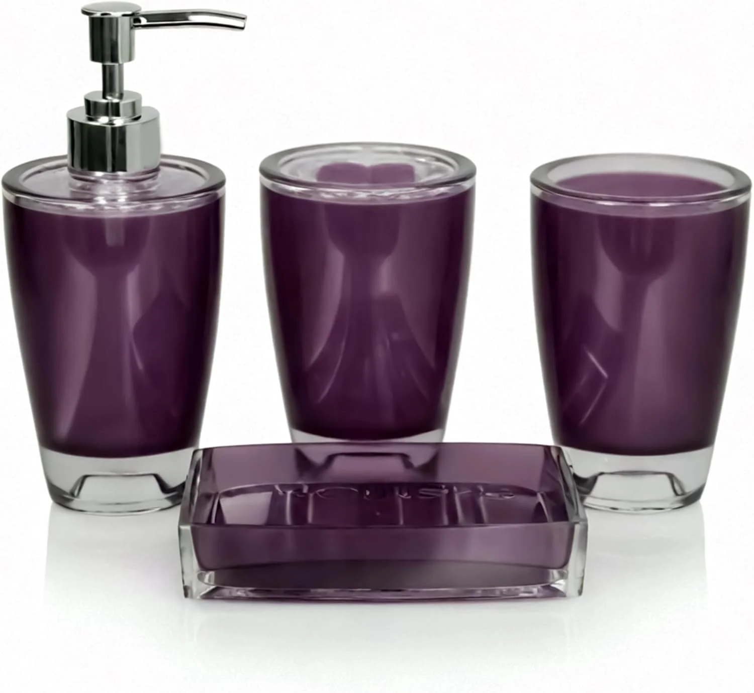 ست لوازم حمام، ست 4 تکه لوازم جانبی حمام بنفش با جا مسواکی، لیوان مسواک، جا مایع صابون، جای صابون، هدیه عروسی، هدیه خانه نویی، لوازم جانبی منزل، دکوراسیون حمام مدرن