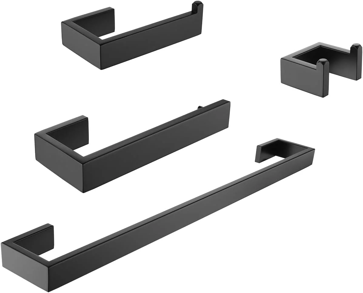 ست لوازم جانبی حمام 4 تکه Adrinfly، میله حوله مشکی، کیت لوازم حمام استیل ضد زنگ