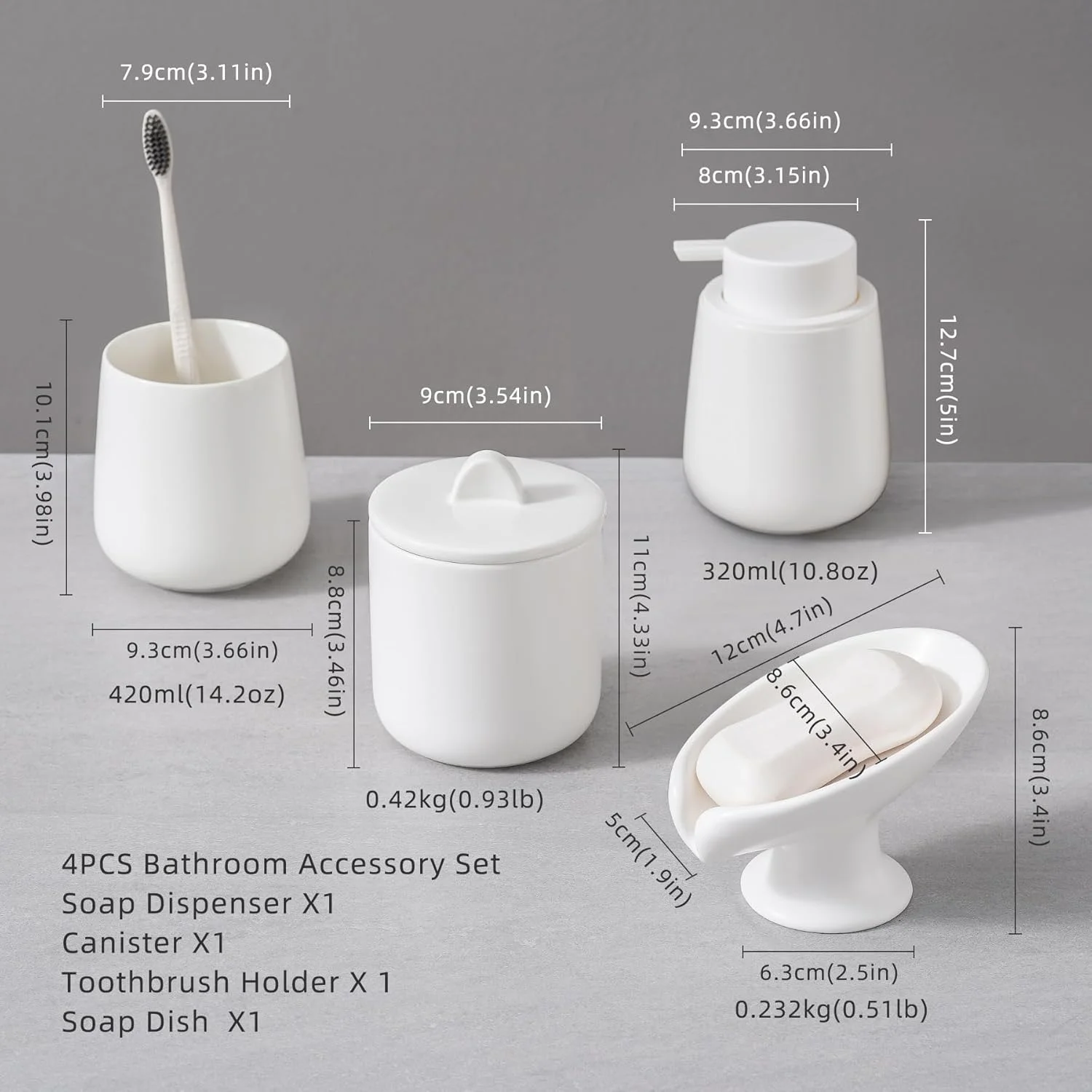 ست ۴ تکه لوازم جانبی سرامیکی حمام (سفید - فوم)