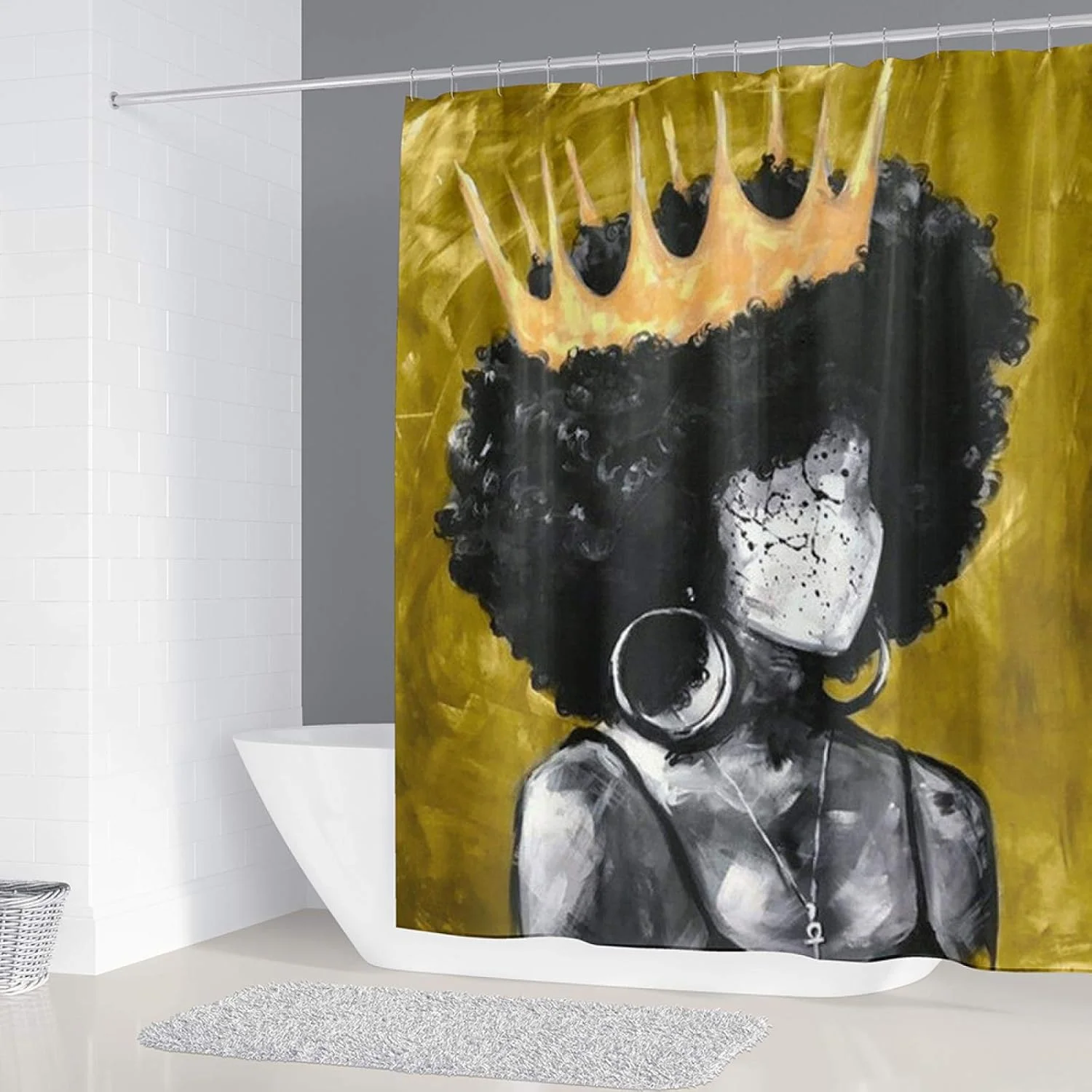 ست پرده حمام، پادری و روکش توالت با طرح دختر آفریقایی، ضد لغزش