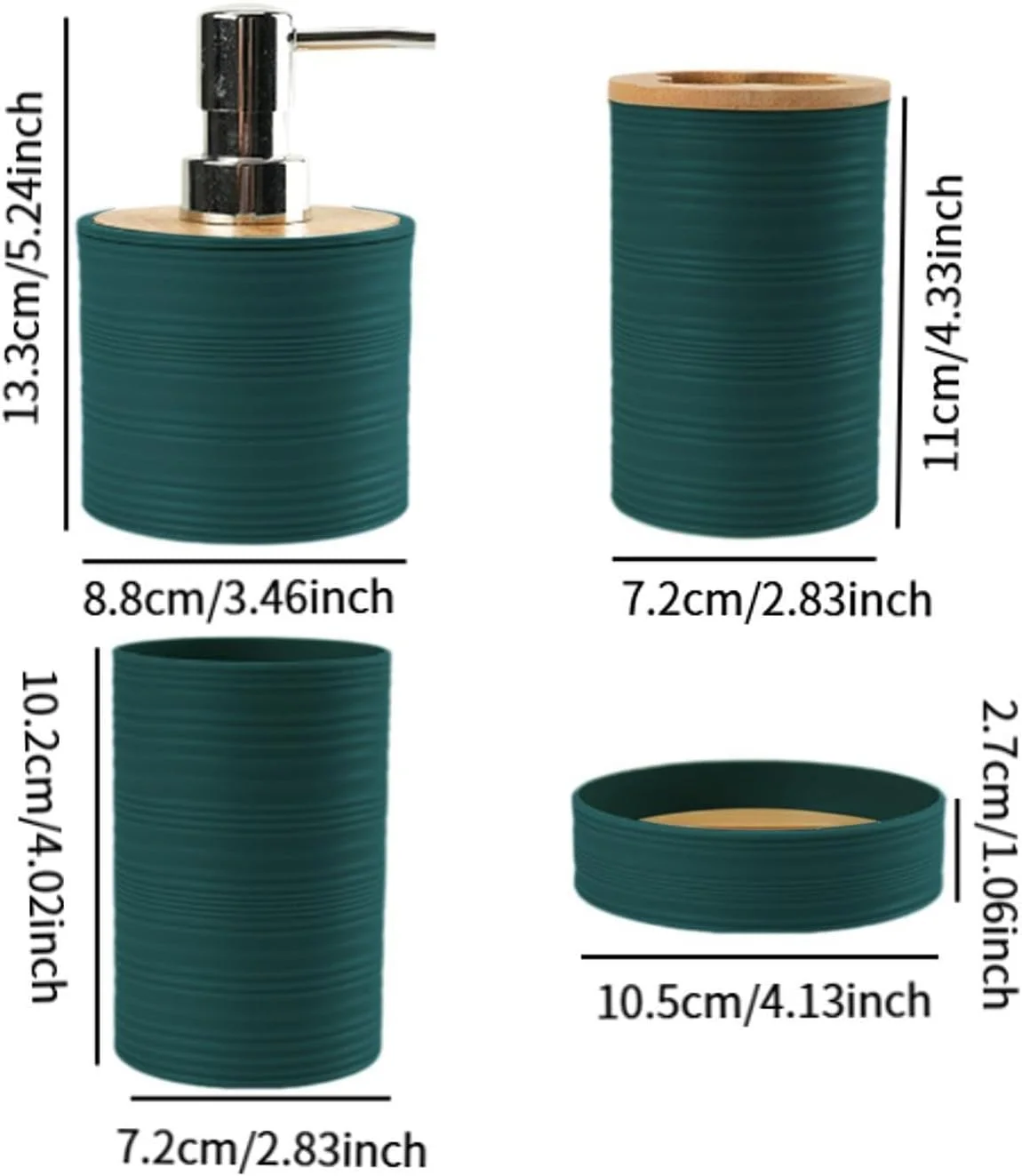ست 4 تکه لوازم ضروری حمام شامل جا مسواکی و لیوان دهانشویه برای روشویی، سبز تیره