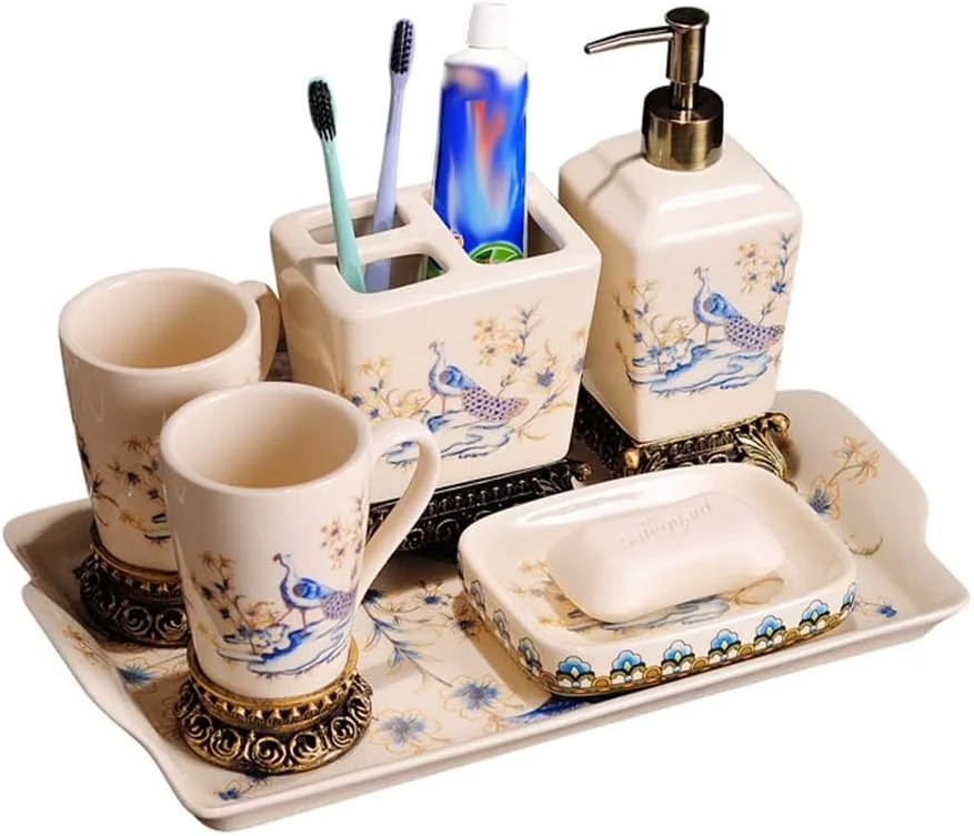 ست لوازم حمام شامل جا مسواکی و لیوان دهانشویه، ست لوازم بهداشتی سرامیکی