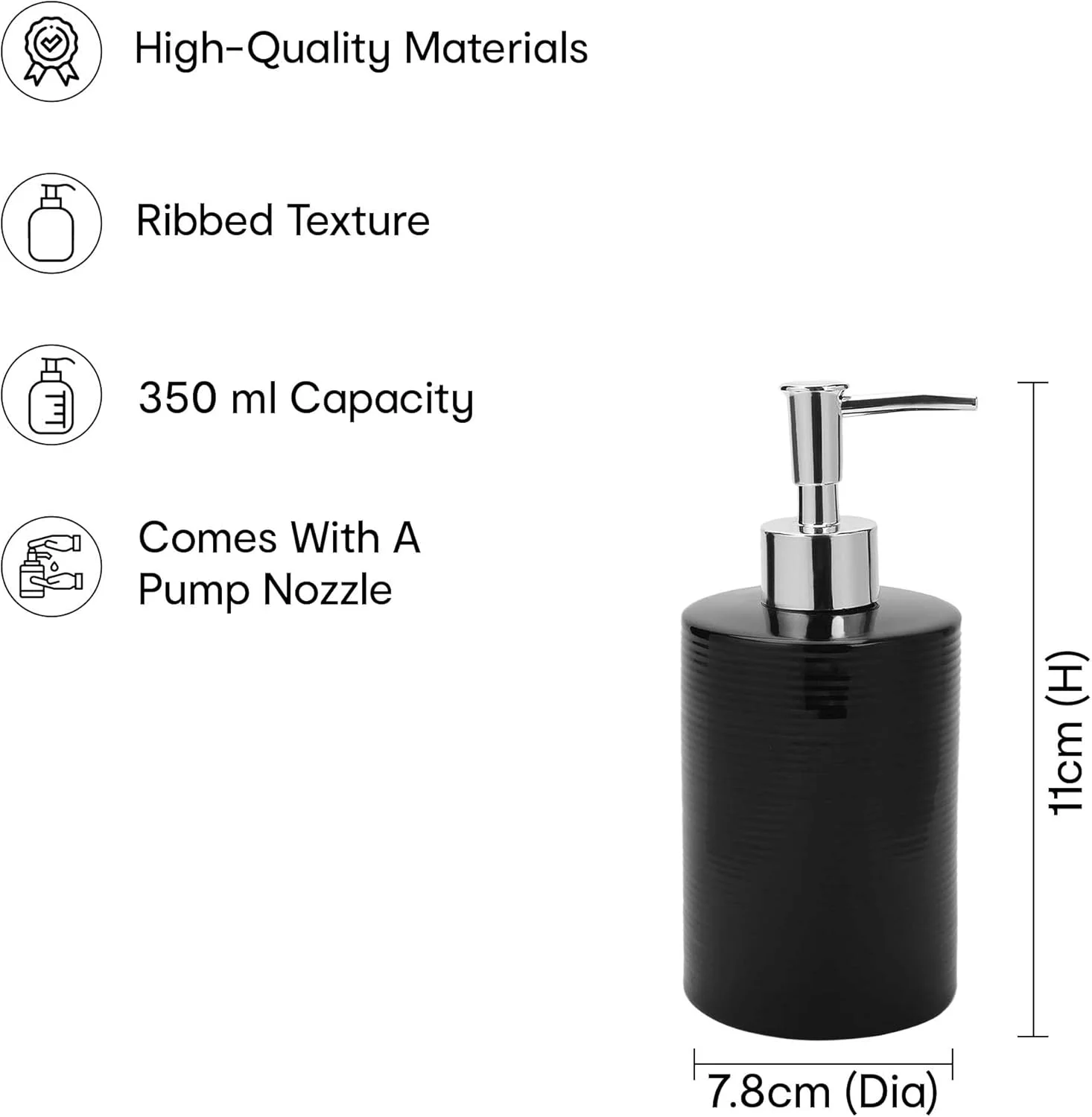 ست جا مسواکی سرامیکی مشکی دندانه دار آنکو (11 x 11 x 4.8 سانتی متر) و جا مایع دستشویی (350 میلی لیتر) مناسب حمام | ضد زنگ، ضد نشت، تمیز کردن آسان | مناسب مایع ضد عفونی کننده، لوسیون مشکی