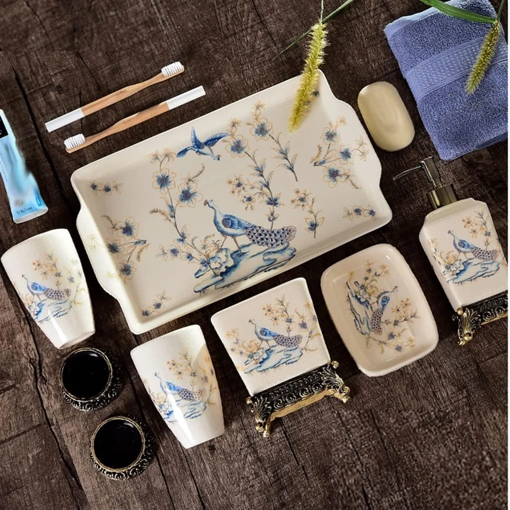 ست لوازم حمام شامل جا مسواکی و لیوان دهانشویه، ست لوازم بهداشتی سرامیکی