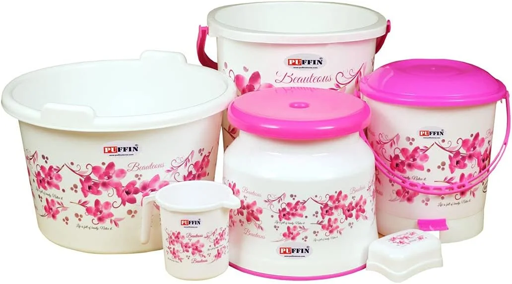 ست حمام مربعی طرح گل جدید AOOMI (صورتی، 6 تکه)