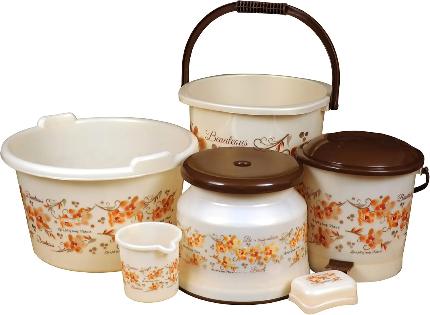 ست سرویس بهداشتی مربعی طرح گل جدید AOOMI (قهوه ای، 3 تکه)